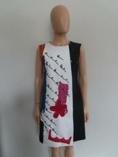 Oscar de la Renta White/Black Wool Blend Multicolor Sequin Sleeveless Dress US 8
