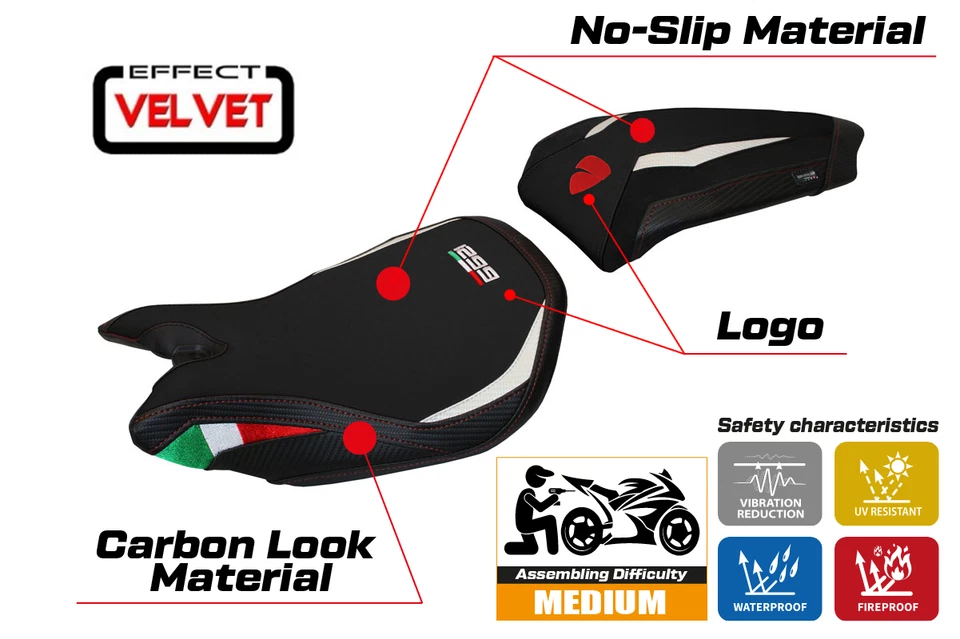 Чехол на сиденье Ducati Panigale 1299 Tappezzeria 2015 2016 2017 2018 белый черный - Изображение 3 из 4