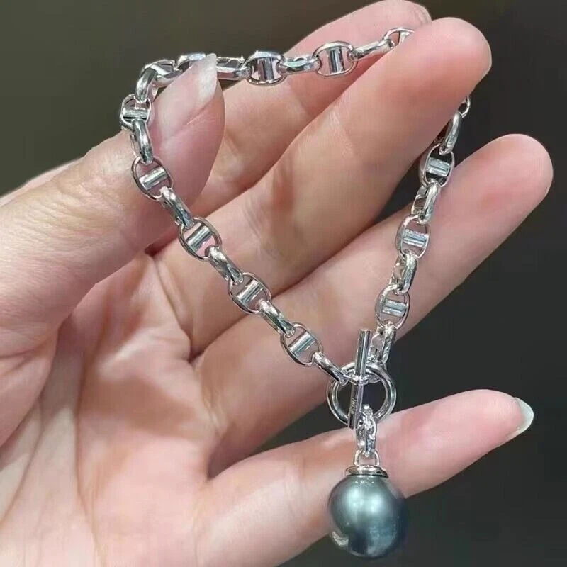 потрясающий 10-11 мм таитянский круглый черный зеленый жемчужный браслет 7,5-8" - Изображение 2 из 3