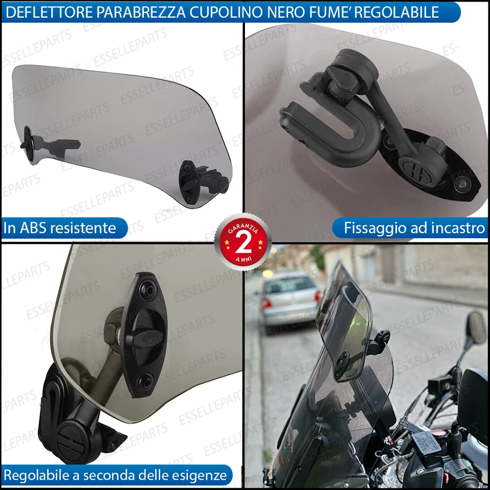 DEFLETTORE PARABREZZA CUPOLINO NERO FUME' REGOLABILE PER HONDA CH 125 - Immagine 2 di 4