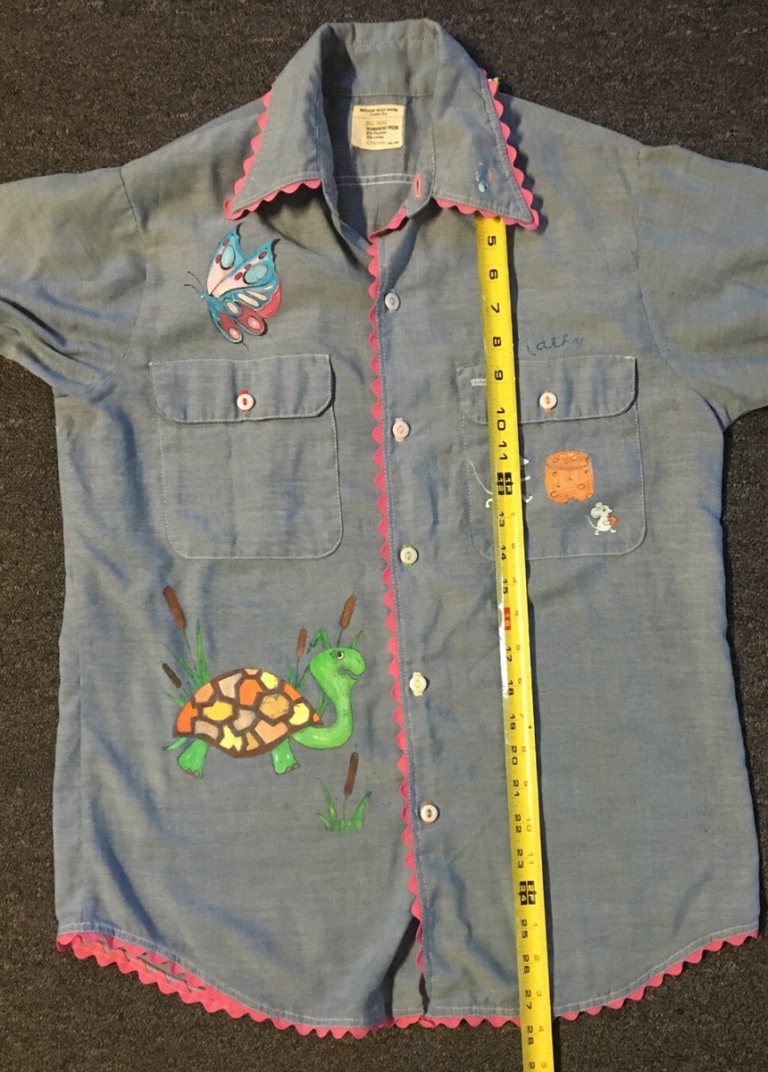 Vtg 70s 80s JC Penney Big Mac Animal Art Button Up Shirt M