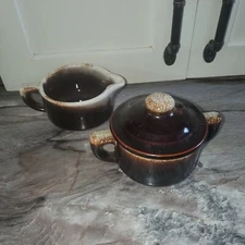Pfaltzgraff Brown Drip Creamer and Open Sugar Bowl with Lid