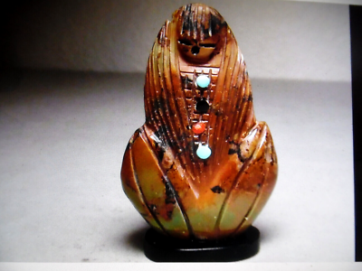 ZUNI FETISH F-3918 TURQUOISE DOUBLE CORN MAIDENS BY CHAD 