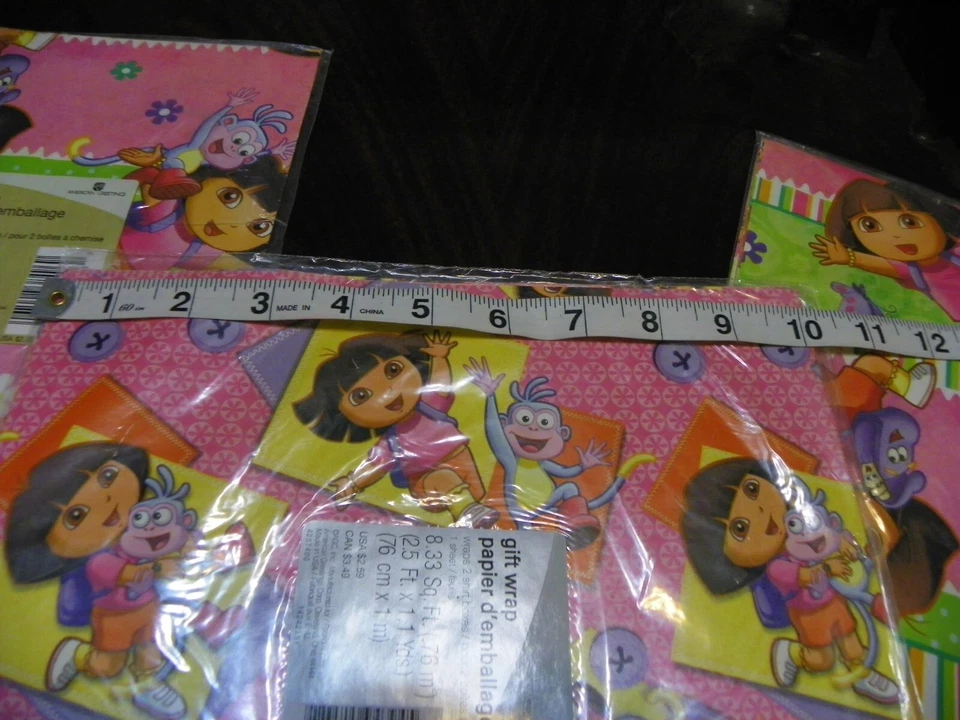 (3) packs NOS American Greetings Pink Dora The Explorer Gift Wrap 8.33 Sq. Ft. - Image 3 of 3