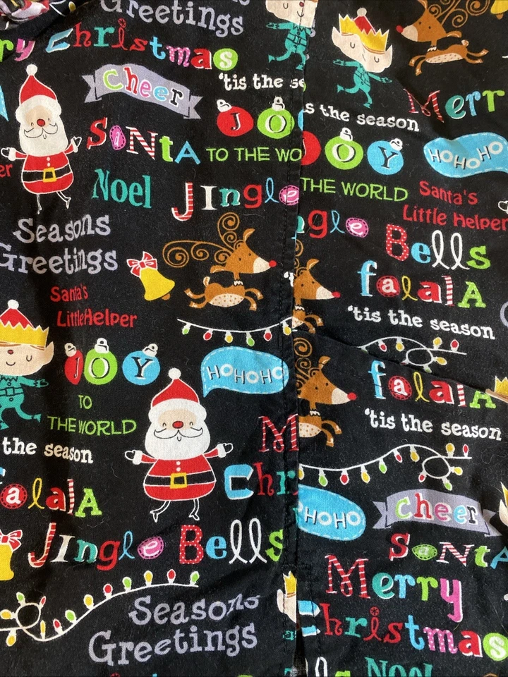 Lot of 2 Christmas Womens Scrub Tops Sz XS & S Santa Elves Scrubs - Image 2 of 4