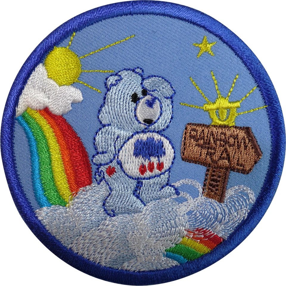 Care Bears Blue Grumpy Bear Patch Iron On Cloud Rainbow Sun Star Hearts Badge