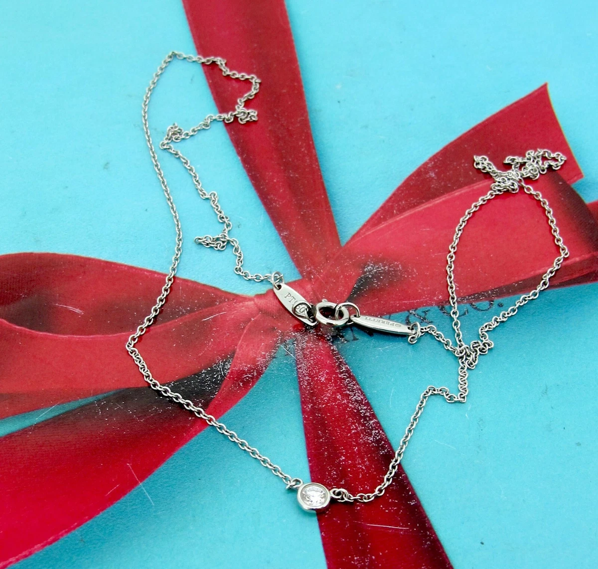 Tiffany Co. Peretti Platinum PT950 Single Diamond By The Yard Necklace 18 inch