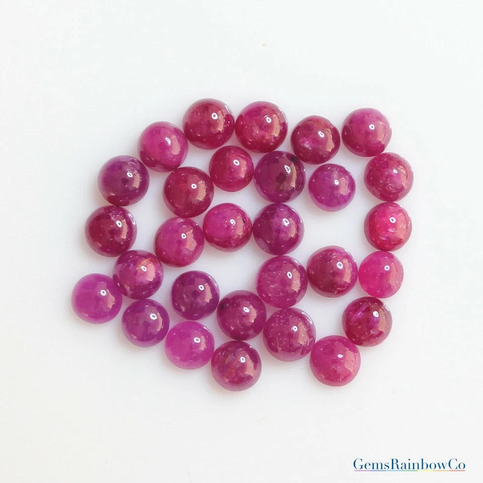 Rubí Redondo, Cabujones Naturales Piedras Preciosas Sueltas en Tamaño 5 mm a 8 mm, Calidad AA Foto 4 de 4