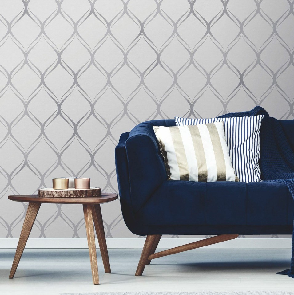 CLIFTON WAVE CURVED GEOMETRIC WALLAPPER WORLD OF WOW41961 GREY & SILVER