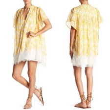 Free People Floral Mini Dress Cotton Lace Hem Fairy Boho Festival Summer Size S