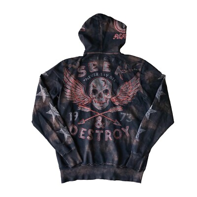 Affliction Men's Full Zip Hoodie Size Medium Distressed Seek and