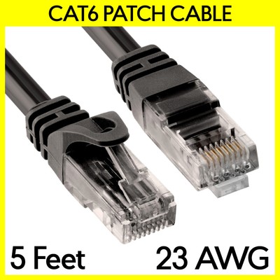 5 FT Cat6 Ethernet Patch Cord Black LAN Cat 6 Cable RJ45 Internet Router Cable