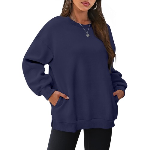 Women's Oversized Crewneck Sweatshirt Long Sleeve Fleece Pullover Fashion - Picture 18 of 40