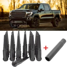 For GMC Sierra 1500 1999-2022 24PCS Black Spike Lug Nuts 14x1.5 4.4" Tall w/Key