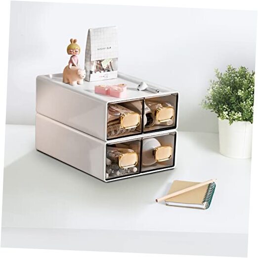 2 PACK Desk Organizer with Drawer Stackable Storage Drawer Small Desktop