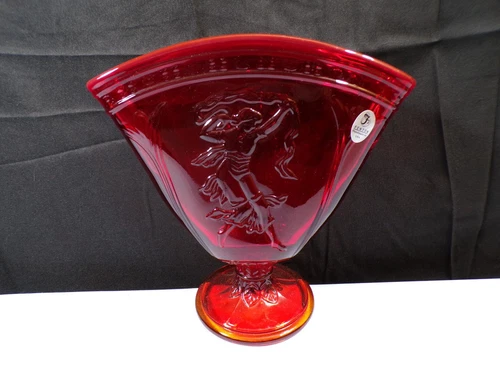 Fenton Ruby Red Glass Dancing Ladies Fan Vase 2007 FFOGKC