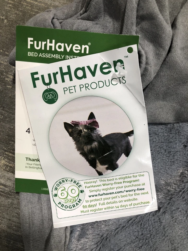 Плюшевый и замшевый ортопедический диван-кровать для питомца FurHaven 27 x 36 дюймов большой, серый - Изображение 2 из 4