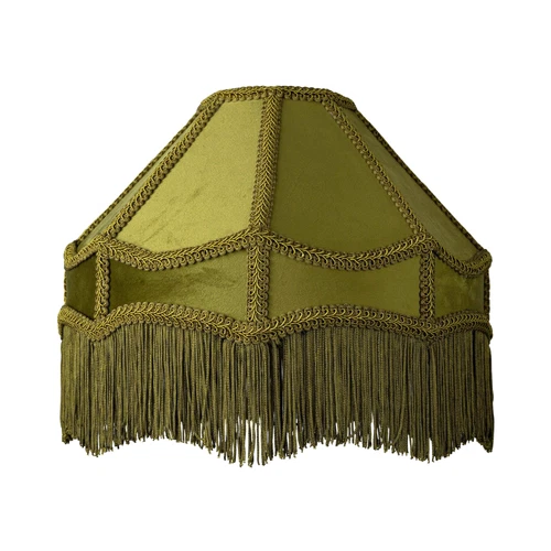 Traditional Victorian Empire Lamp Shade in Olive Green Velvet with Long Tasse...