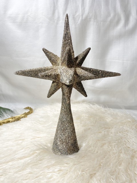 Pottery Barn German Star Tree Topper Crushed Glass Silver Glitter
