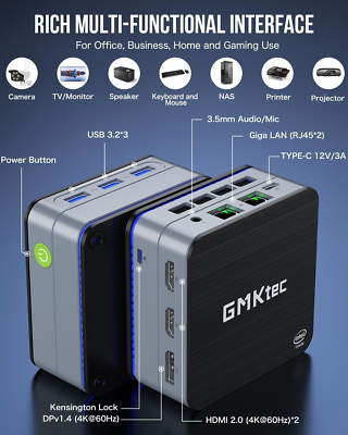 Gmktec Desktop Mini PC Intel N100 Windows 11 Pro 12GB DDR5 256GB