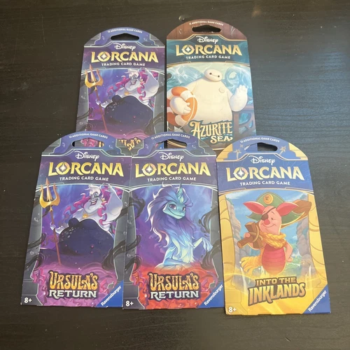 Disney Lorcana Ursula's Return, Azurite Sea, Into Inklands Lot Of 5 Packs New!