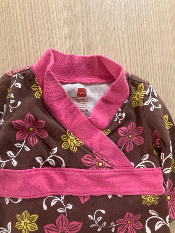 Vestido Tea Collection 3-6 Meses Marrón Rosa Estampado Floral Manga Larga Estilo Envolvente Foto 2 de 3