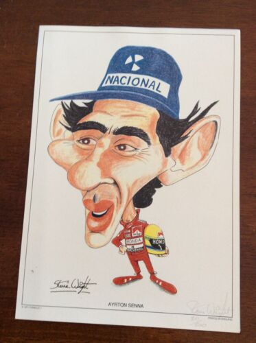 AYRTON SENNA CARICATURE SIGNED BY STEVE WRIGHT #20/500 FROM THE 1990’s - Photo 1/4