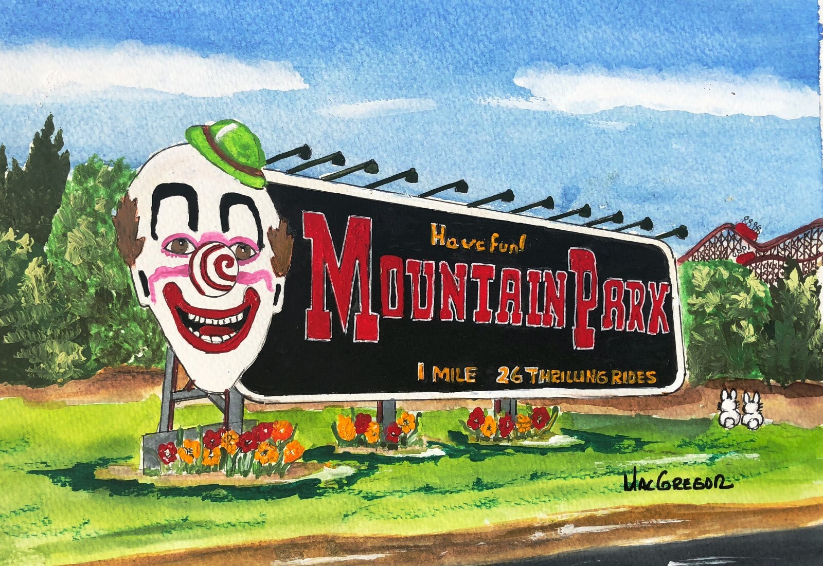 MOUNTAIN PARK ART PRINT Holyoke MA Amusement rides Carnival Mt Tom