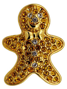 Authentic Monet Signed Gingerbread Man Person Pin Gold Plated Clear & Citrine Rhinestones