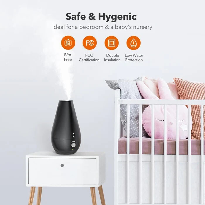 2.5L Mini Filter Free Cool Mist Humidifier For Baby, BPA-Free 20 Hr Baby Nursery