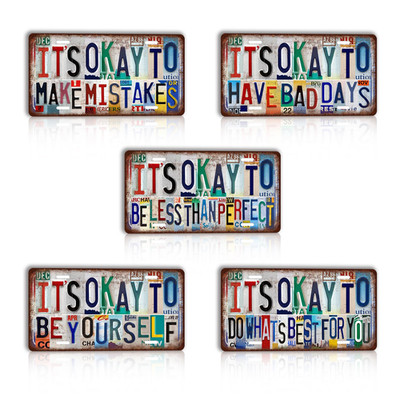 Treeperi Vintage License Plate Its Okay Wall Decor Metal Sign Tin Signs For Bar