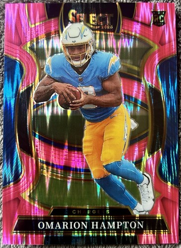 2025 Panini Select - Concourse Omarion Hampton #2 Pink Shock Prizm RC Chargers