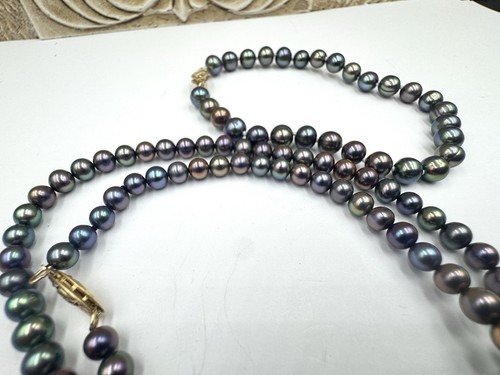 16” TAHITIAN PEACOCK GREEN PEARL NECKLACE Bracelet Earrings Solid 14k Gold Set - Picture 4 of 12