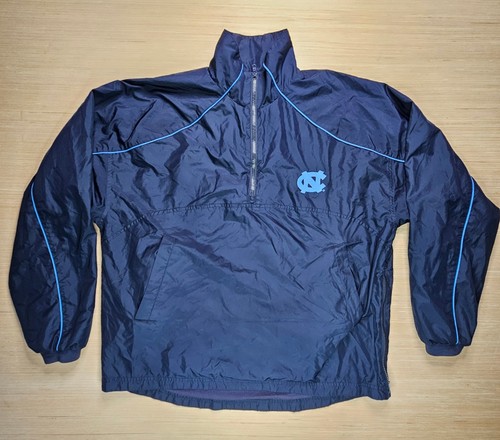 UNC Tarheels Mens Windbreaker Jacket Size M Side 1/2 Zip Champs Navy Back Logo - Picture 2 of 11
