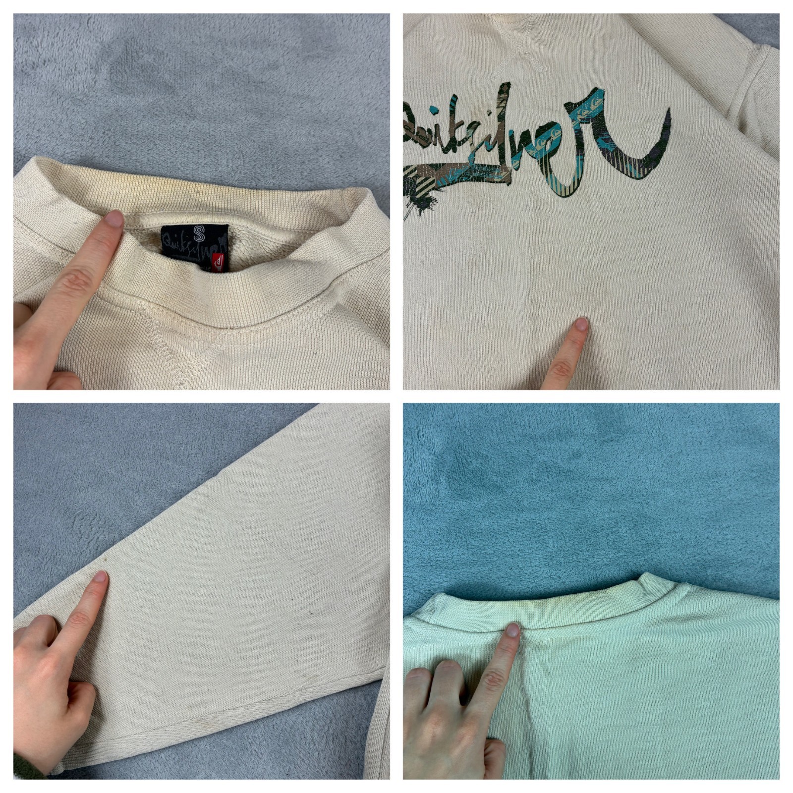 Vintage Quiksilver 2000's Y2K Surf Beige Spellout Size Small Sweatshirt image 7