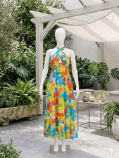 Bright Multicolor Tie Dye Halter Maxi Dress – Boho Backless Summer Dress