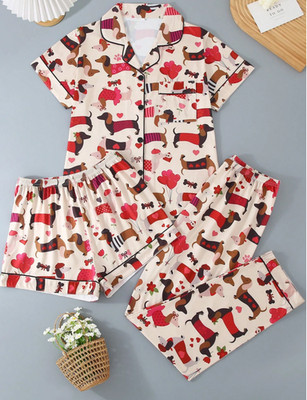 DACKEL WURST HUND Frau Damen 3-teilig Pyjama Schlafanzug Geschenk Größe 8,10,12/14,16 18