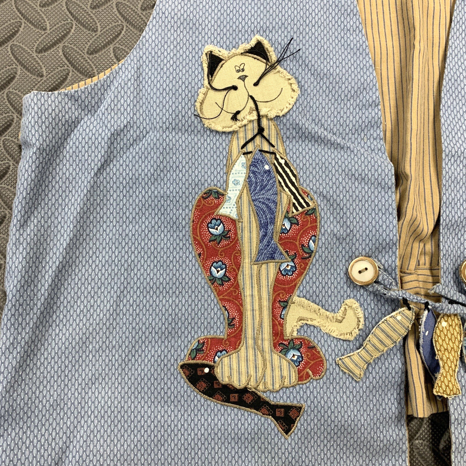 VTG Patchwork Cat-Lover VEST Lined Whimsical Fish… - image 2