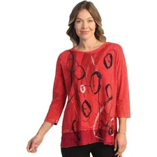 Jess & Jane Mineral Washed Cotton Tunic Top - Playtime, Scarlet XL NWT