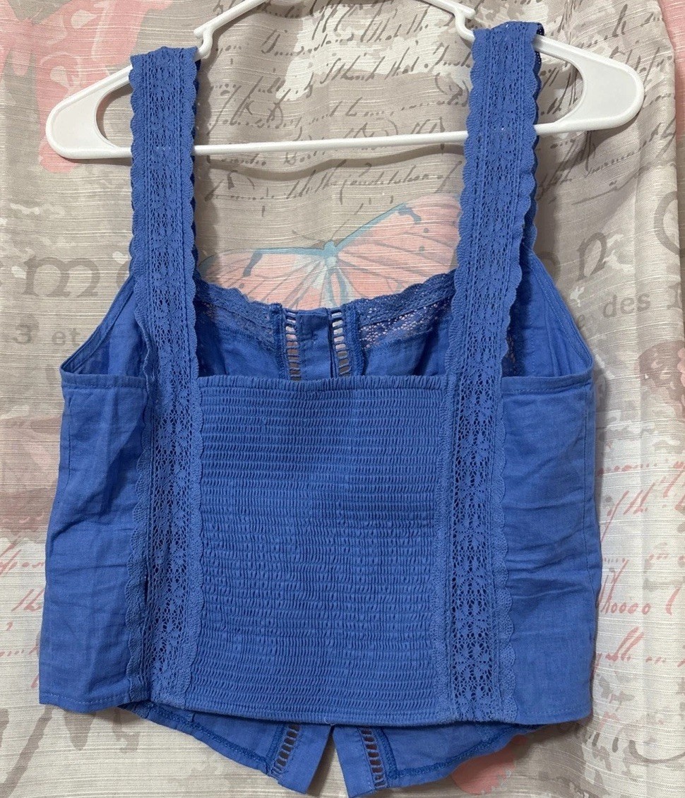 FREE PEOPLE Maggie Blue Lace Tank Top Medium Bohemian Prairie