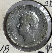 2 Dinara Serbia 1897 XF / Alexander I / Silver / KM#22