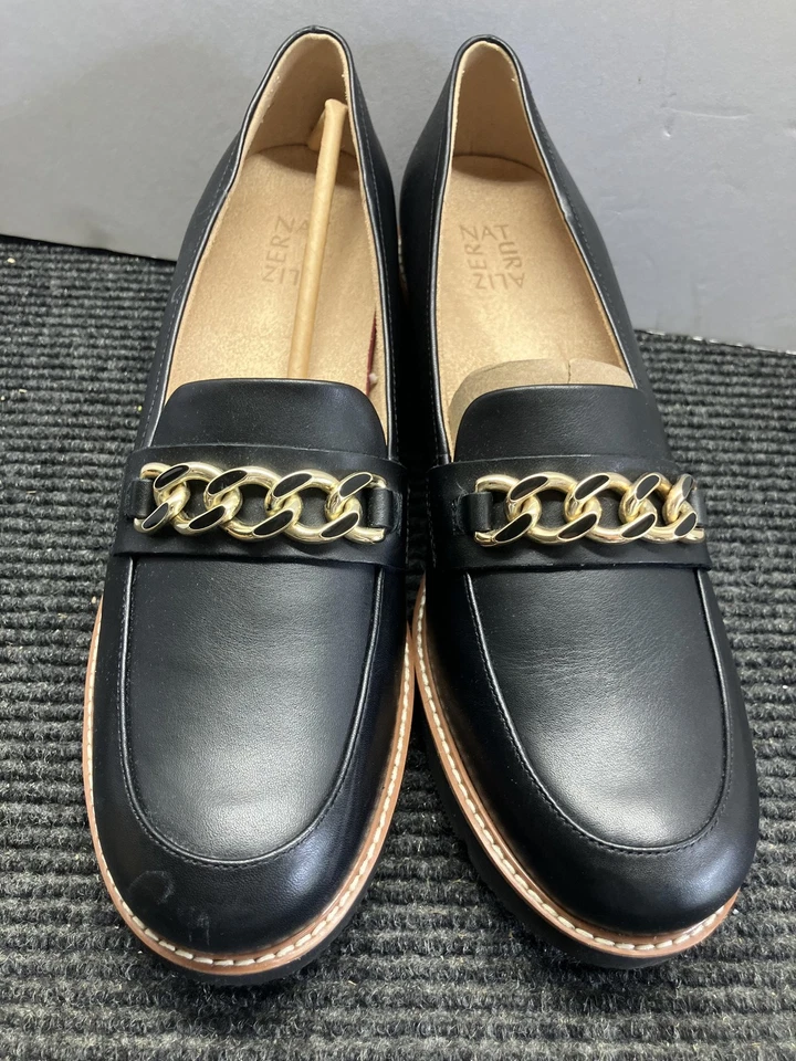 Женские мокасины Naturalizer размер 12 кожа золотая цепочка комфортный блочный каблук - Изображение 2 из 4