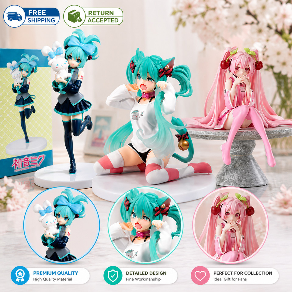 Lo último Anime Hatsune Miku X Cinnamoroll Figura Oreja de Gato PVC Modelo Estatua Muñeca Regalo