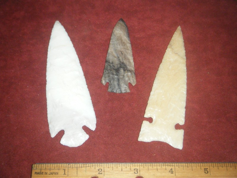 LOT OF 3 PETRIFIED WOOD ARROWHEADS -MODERN-