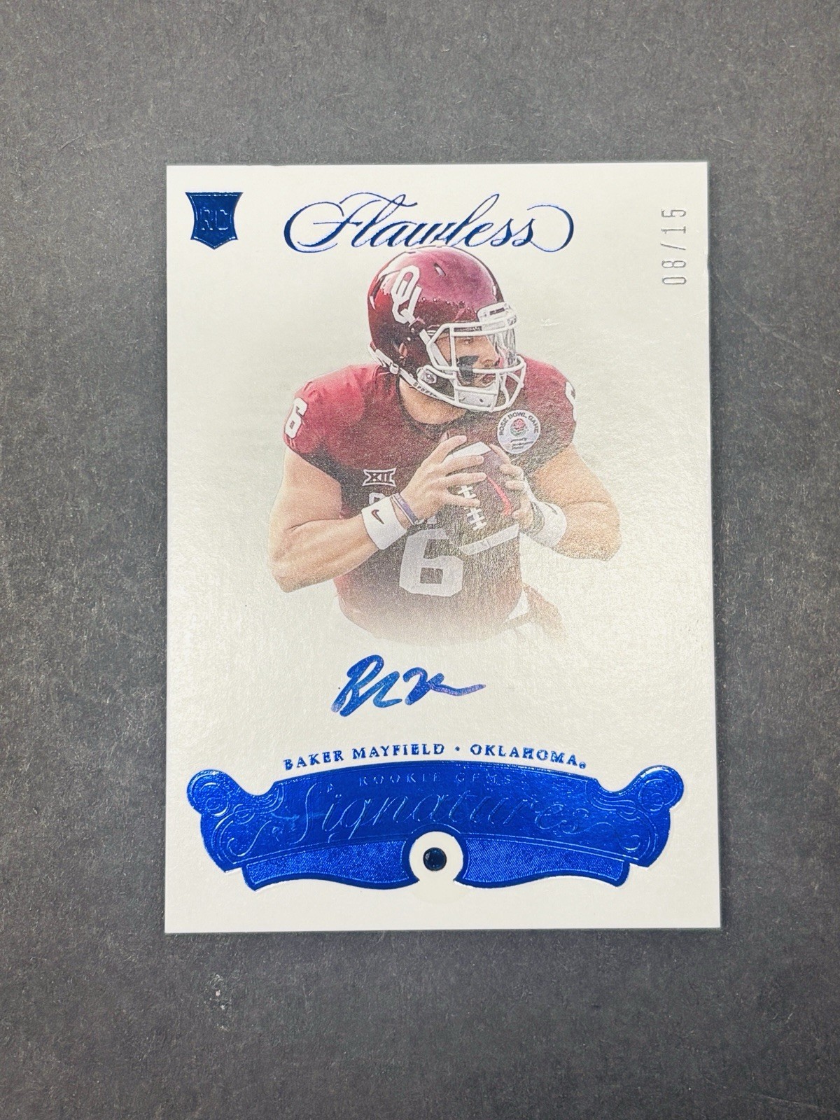 Baker Mayfield Panini Flawless Collegiate Rookie Gems Signatures #105 Sapphire