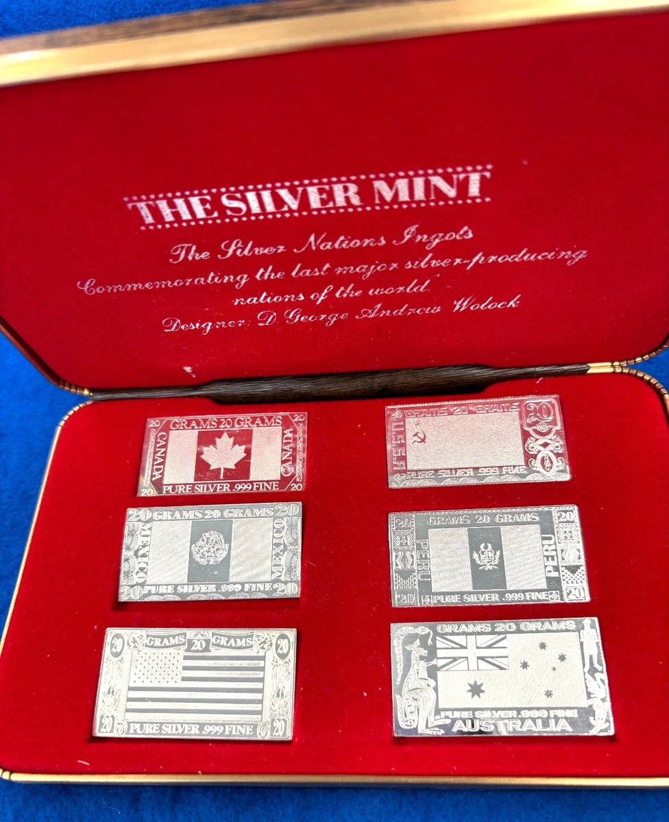 The Silver Mint .999 Silver Nations Flag 20 Gram Ingot Set of Six