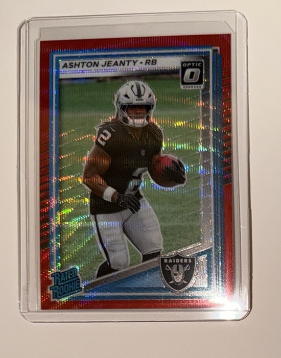 2025 Donruss Ashton Jeanty Rated Rookie Optic Preview Red Wave Prizm Raiders