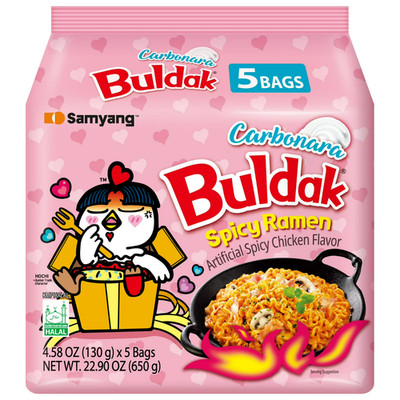 Samyang Buldak Carbonara Spicy Chicken Instant Ramen Noodles, 5 Pack, 4.58 oz Ba