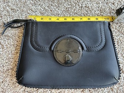 MIMCO Black  Neoprene Zip Clutch Pouch Silver Hardware Turn-Lock Detail Women s