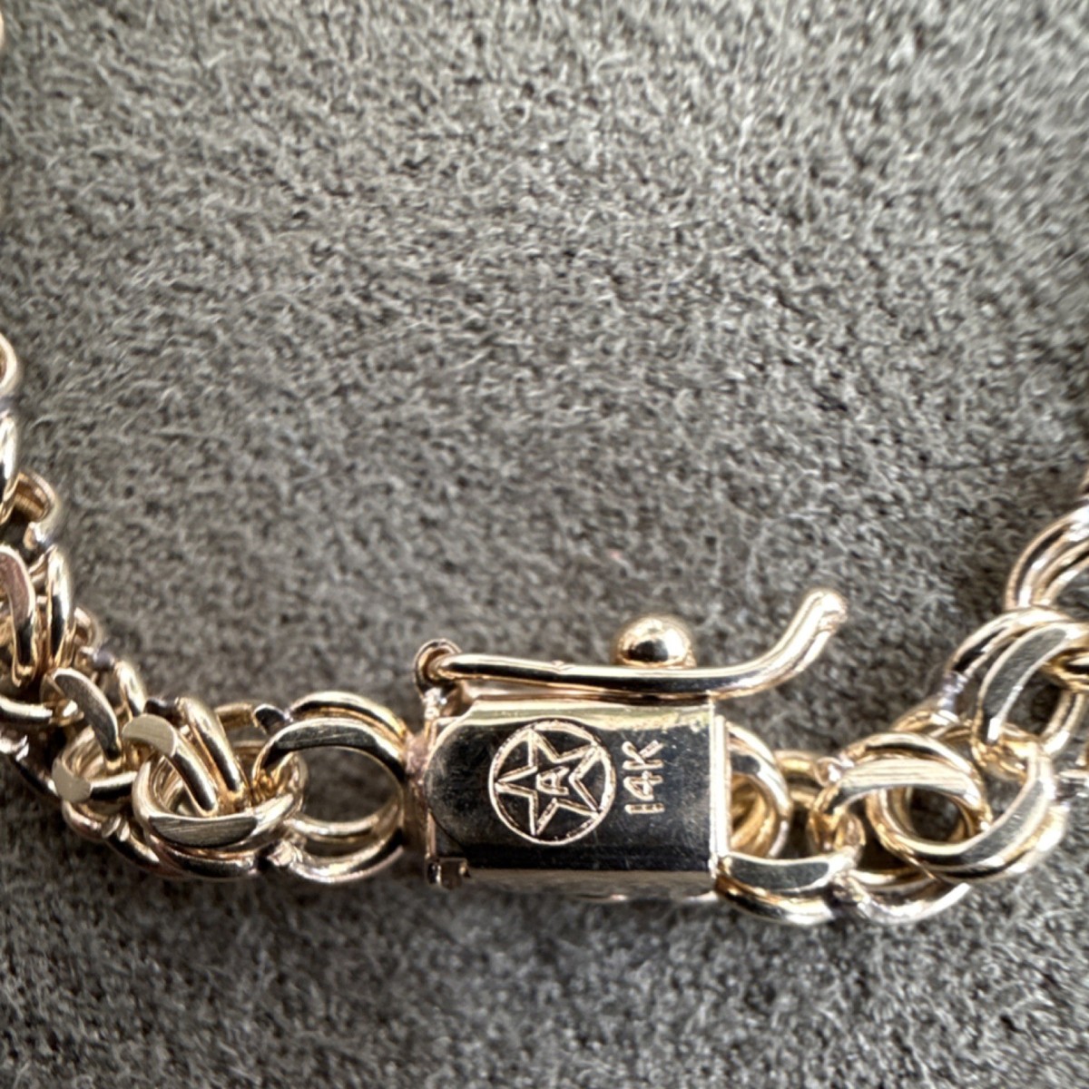 14K Yellow Gold ID Bracelet Dapped Double Link Chain 7 Inch Box